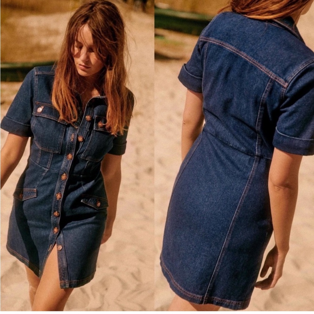Sezane Thalys Dress Dark Blue - Size 8